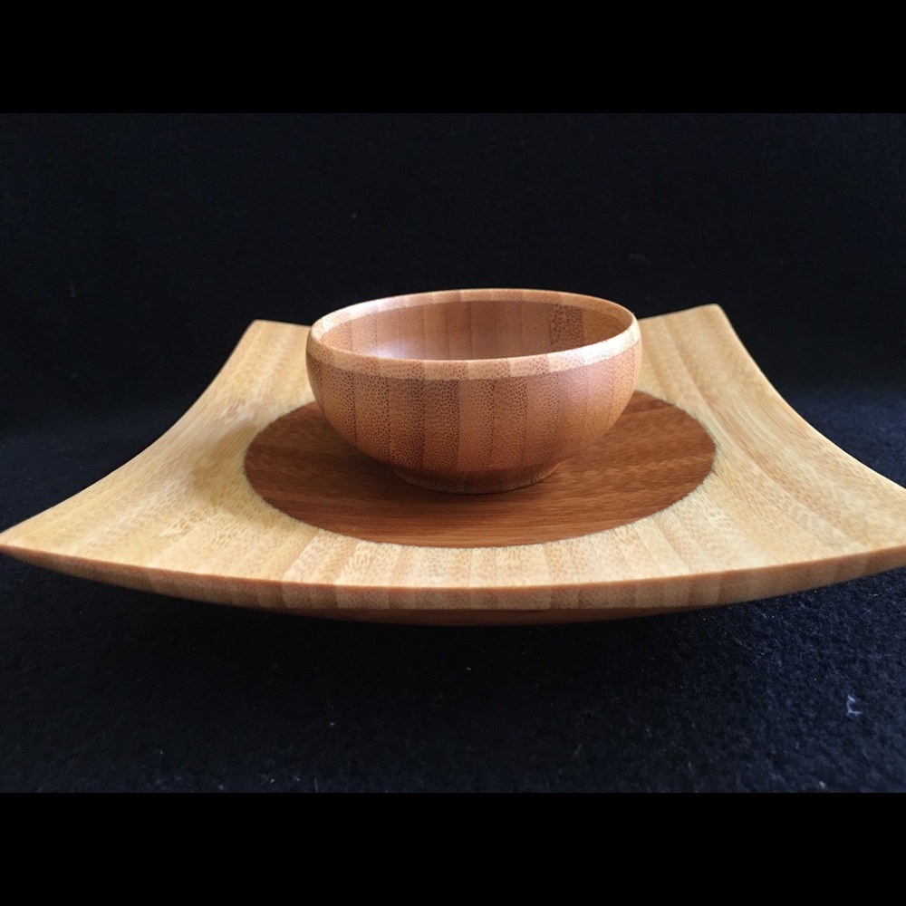 Mid Century Modern Handmade Wood Bowl & Plate - Picture 2 of 7